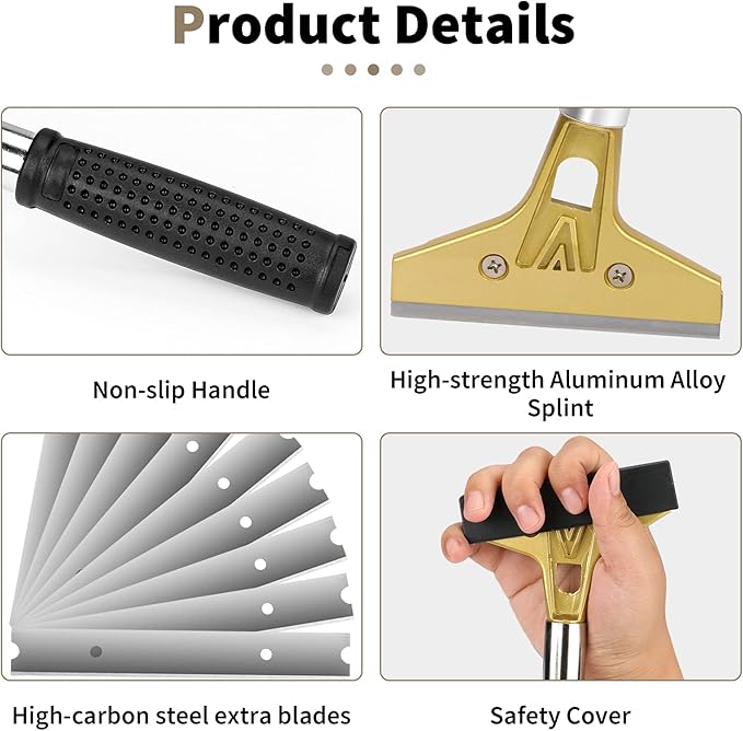 Razor Blade Scraper, 4 inch Scraper Tool with 10PCS Extra Metal Blades, Large Cleaning Razor Scraper, Floor Scraper, Glass Stove top Scraper, Window Scraper for Paint, Gum, Glue Remover