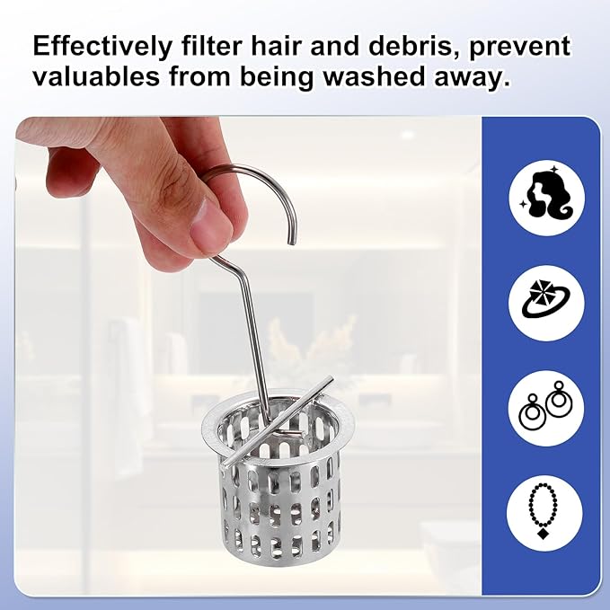 uxcell Hair Strainer, 304 Stainless Steel Shower Drain Strainer with Lifting Hook Hair and Debris Collector Debris Filter Basket for Bathroom Kitchens, Silver
