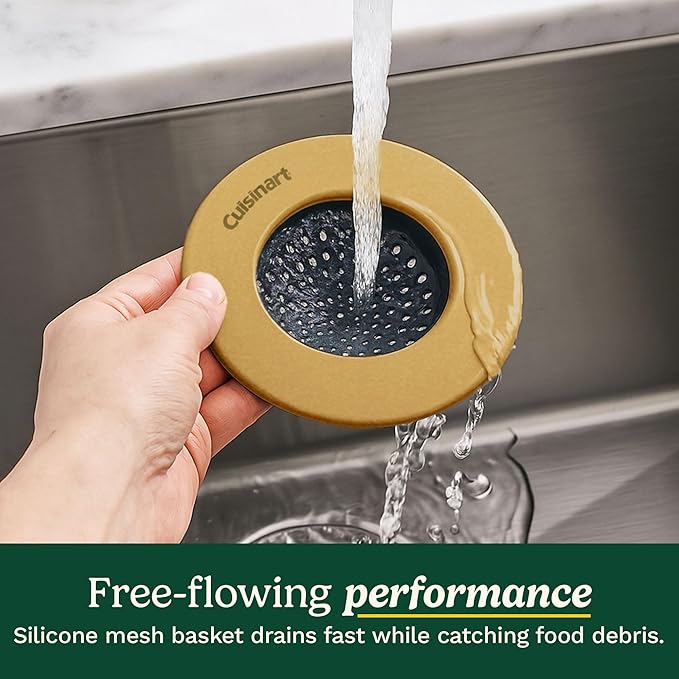 Cuisinart Sink Strainers- 2 Pack Kitchen Sink Drain Strainer & Food Catcher with Enamel-Coated Stainless Steel Rim and Silicone Base, Fits Standard 3.5" Drains, Outer Diameter 4.35", Scratch-Safe