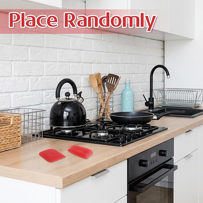 6PCS Plastic Pan Scraper Tool, Red Kitchen Scrapers for Cast Iron, Food Scrapers Tool Pan Cleaning, Food Scraper for Grease and Burnt Residue