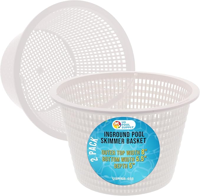 U.S. Pool Supply Swimming Pool Plastic Skimmer Replacement Basket (Set of 2) - Skimmer Basket for Inground Pool, Skim Filter Remove Leaves and Debris - 8" Top, 5.5" Bottom, 5" Deep - Not Weighted