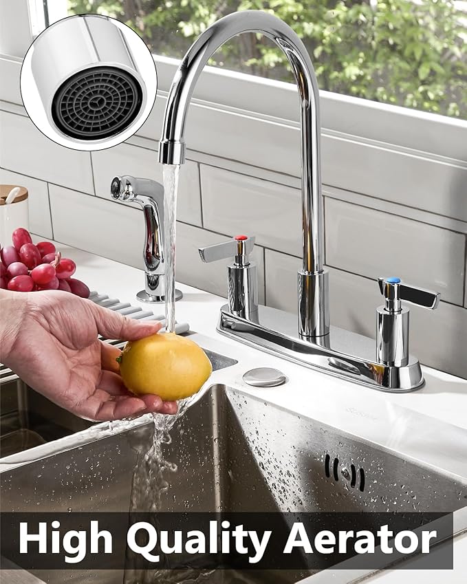 Kitchen Faucet with Sprayer 2 Handle Kitchen Sink Faucets 8 Inch Centerset 3 Hole with Supply Lines Polish Chrome