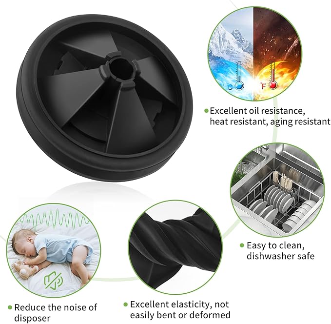 Garbage Disposal Splash Guards, 3 3/8" for Insinkerator Evolution Series, Quiet Collar Sink Baffle Kitchen Rubber Drain Insert Cover Replacement Parts, QCB-AM Disposal Splash Guard Gasket, 2 Pack