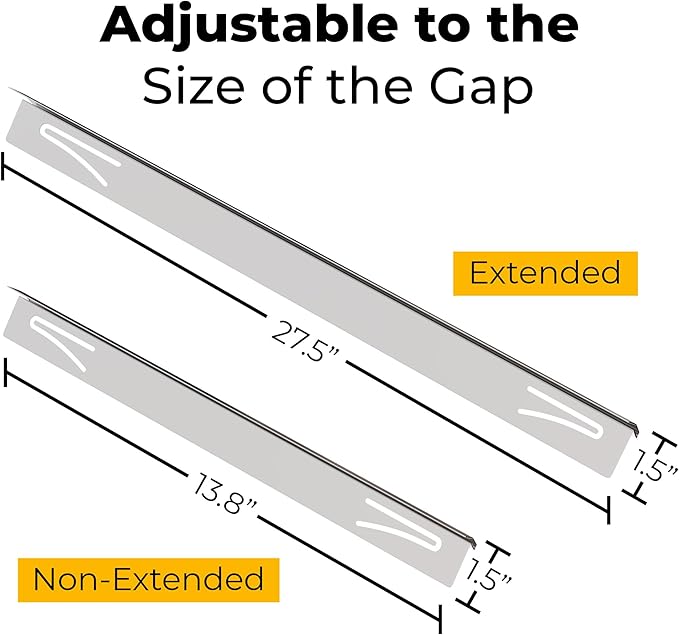 T-Shaped Stainless Steel Stove Gap Covers with Non-Slip Grip Strips – Extendable Length Stove Gap Filler (2 Pack, 14"-27.5") – Non-Sliding, Heat Resistant for Seamless Kitchen Protection (Silver)