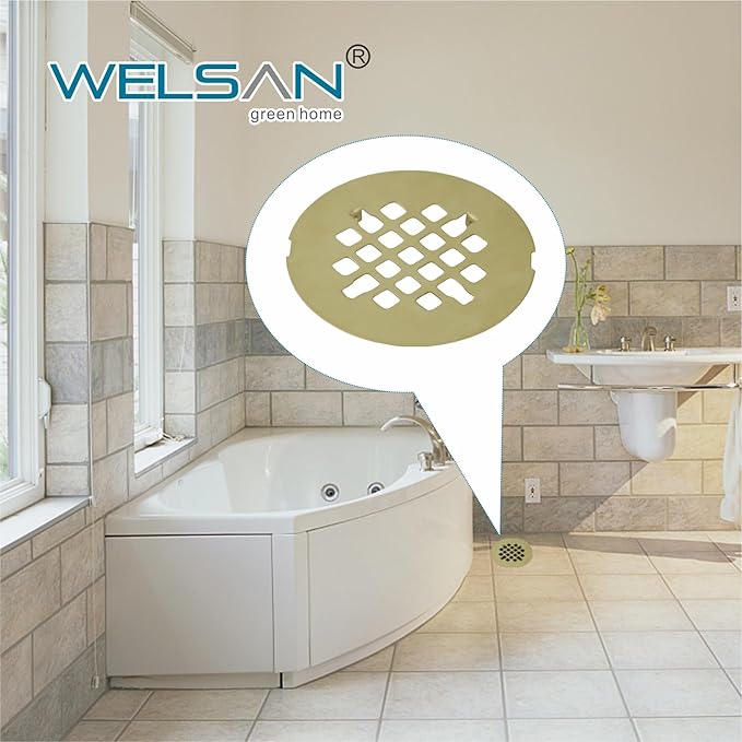 Gold Brushed Snap-in Shower Drain Cover Replacement, Welsan Stainless Steel 4-1/4" OD Round Shower Strainer Grid Easy to Install