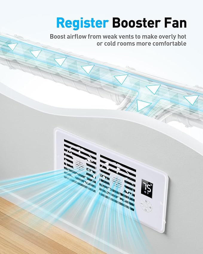 AGPTEK Register Booster Fan for 4 x 12 Register Holes, Quiet Air Vent Fans with 10-Speed, Intelligent Thermostat & Remote Control, Heating Cooling AC Vent Fan for Room Wall Floor Ceiling