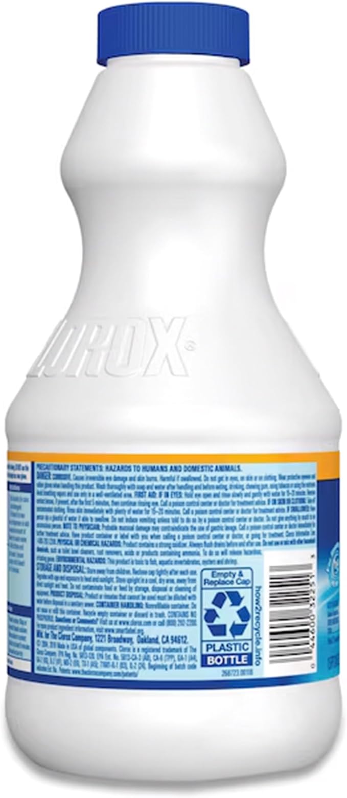 Clorox Regular Disinfecting Bleach Cleaner, 2 Pack Concentrated Liquid Bleach, Removes Mold, Mildew and Stains, Whitens, for Multi Purpose Cleaning and Laundry, 24 oz Bottles
