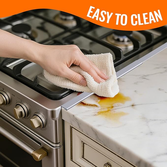 Stove Gap Covers Stainless Steel, 2 Pack Stove Gap Filler for Kitchen, Range Trim Kit for Counter Sink, Adjustable Length 13" to 28" Heat Resistant Stove Guard Between Stove & Countertop, Silver
