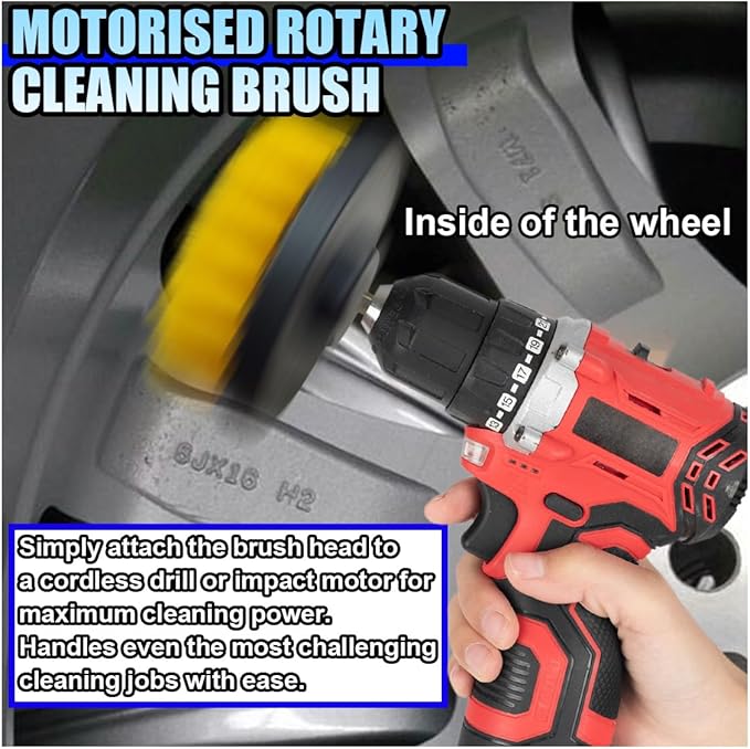 2PCS Car Detailing Drill Brush Set, 2" & 4" Power Carpet Scrubber, Nylon Bristle Wheel Cleaner Brush with Drill Attachment, Car Wash Cleaning Kit for Floor Mats, Bathroom (Yellow)