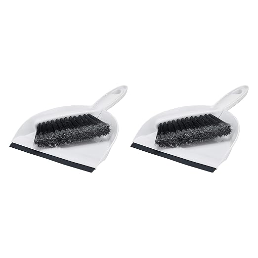 Amazon Basics Small Portable Mini Dustpan and Brush Set for Indoor Outdoor Floor Cleaning, Gray, Pack of 2