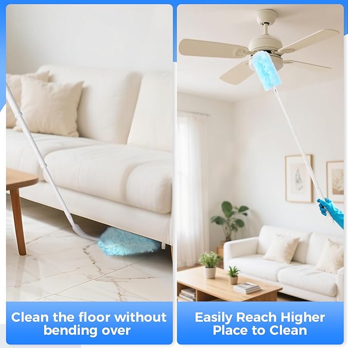 2 Replacement Handles Compatible with Swiffer Duster Refill, Long Extended Handle with Multi Surface 270 Degree Rotation, Removal Duty Duster Handles with Telescopic Extended Pole for Home Cleaning