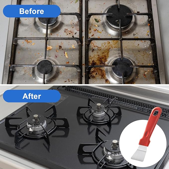 2Pcs Cleaning Scrapers, Scrapers for Ovens Stoves Induction Hob Freezer Stainless Steel Scraper Corner Seam Cleaning Tools Putty Scraper with Plastic Handle for Kitchen(2Pcs)