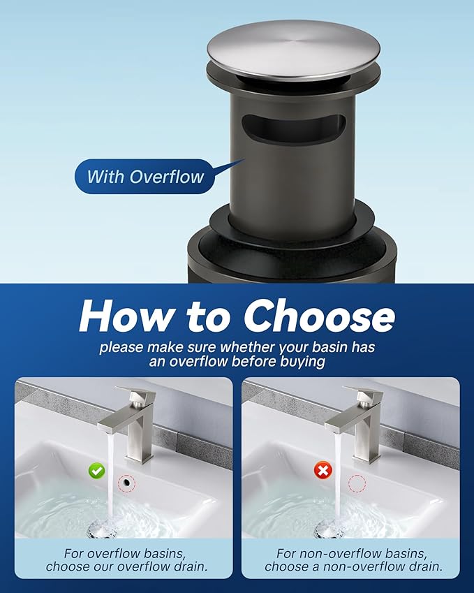 ARCORA Bathroom Sink Drain with Overflow 2 Pack, Brushed Nickel Pop Up Drain Stopper Vanity Vessel Sink Clicker Drain Stopper