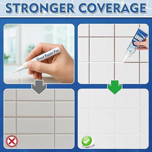 Tile Grout Repair Kit, 2 Pack White Fast Drying Grout Filler for Bathroom, Kitchen, Shower, Replace Grout Pen for Restore and Renew Tile Joints Line, Versatile Triple Use with Grout Sealer (White)