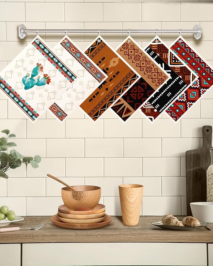 Miss Adola Kitchen Swedish Dishcloths with Hooks - 6 Pack Reusable Dish Cloths for Washing Dishes Fast Drying Cute Fun Swedish Dish Towels Washable Cleaning Sponge, Brown Cowboy