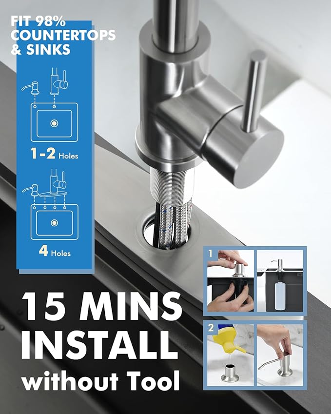 VFAUOSIT Kitchen Faucets with Pull Down Sprayer, RV Bath Faucets, Shower Faucet with Soap Dispenser for Sink Faucet 1 or 3 Hole, Suitable for Farmhouse Camper Laundry Rv Bar