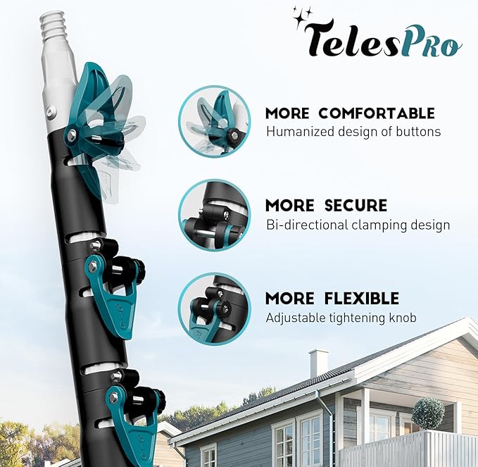 30 Feet High Reach Cobweb Duster with 6-24Ft Extension Pole, Webster Cobweb Duster with 5-Stage Telescopic Aluminum Pole, Spider Web Brush for Outdoor & Indoor Cleaning - Soft Bristles.