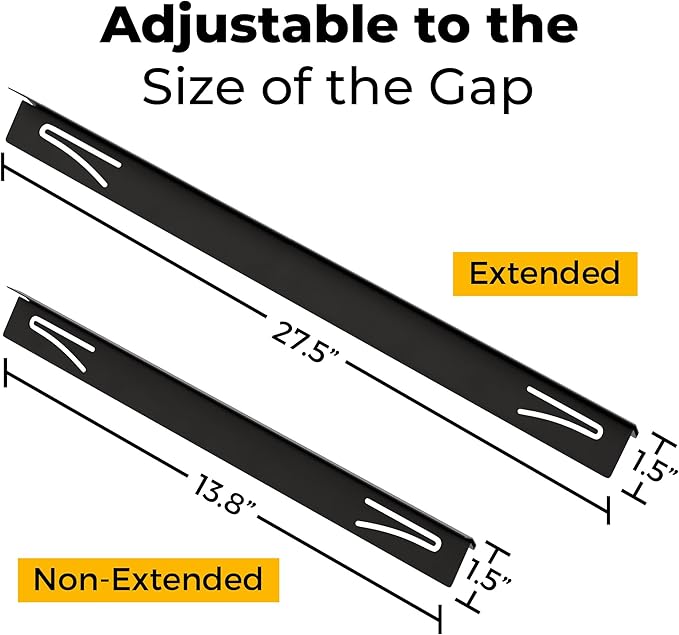 T-Shaped Stainless Steel Stove Gap Covers with Non-Slip Grip Strips – Extendable Length Stove Gap Filler (2 Pack, 14"-27.5") – Non-Sliding, Heat Resistant for Seamless Kitchen Protection (Black)
