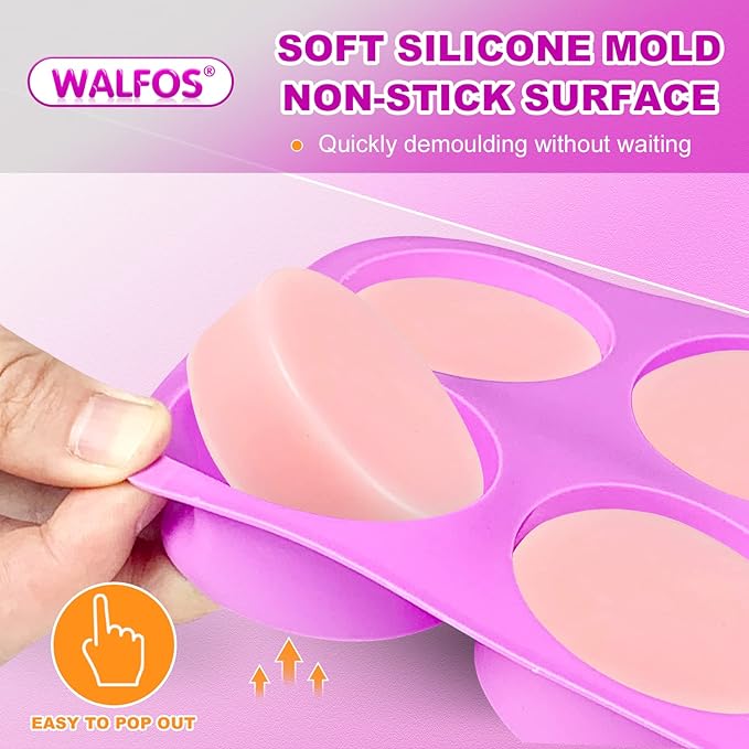 Walfos Round Silicone Soap Molds,Silicone Soap Molds,BPA Free and Non-Stick Circular Soap Mold,Perfect for Soap,Candles,Cookies,Oreos,Candy,Pudding,Jello.Set of 2 (Purple)