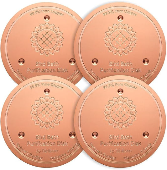 Mellbree 4-Pack Bird Bath Copper Disk, 0.6mm Reinforced 99.99% Pure Copper Cleaning Disk with Triple-Point Support for Physical Safe Clean Water All-Season (Sunflower)