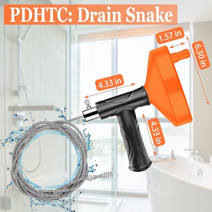 Drain Snake Auger (33 Feet), Plumbing Snake Drain Hair Clog Removal Tool, Heavy Duty Sink Unclogger Drain Cleaner Tool for Bathroom Kitchen Tub Shower with Gloves