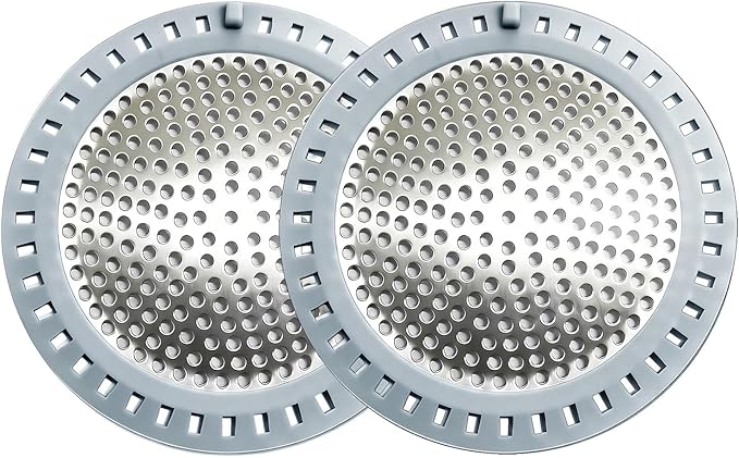 2PCS Shower Drain Hair Catcher, Shower Drain Strainer, Stainless Steel with Silicone Edging, 4.75 Inch Diameter