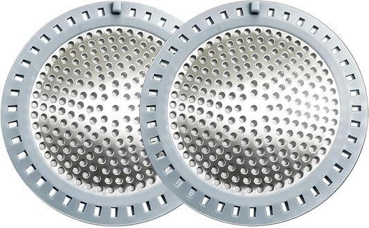 2PCS Shower Drain Hair Catcher, Shower Drain Strainer, Stainless Steel with Silicone Edging, 4.75 Inch Diameter