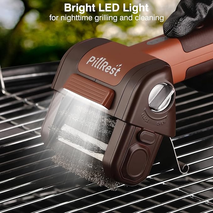 Electric Grill Brush, Cordless Rechargeable Grill Cleaner with LED Light - 950 RPM Spinning 304 Stainless Steel Head, Cool Fathers Day BBQ Accessories Gifts for Husband Dad Boyfriend Son or Brother