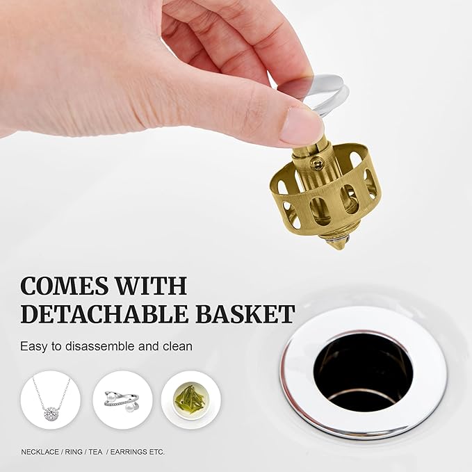 Pop up Sink Drain Stopper for Bathroom Vessel Vanity Sink Art Basin Chrome, Small Cap Without Overflow, Metal Pop-up Drain Strainer with Detachable Basket Stopper