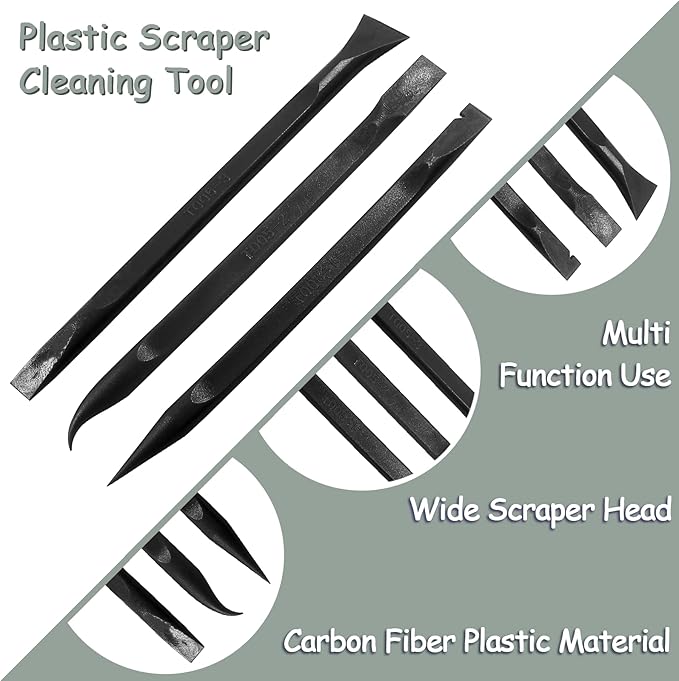 9Pcs Carbon Fiber Scraper Cleaning Tool Non-Scratch Plastic Multi-Purpose Stiff Scraper Pen-Shaped Scraper Tool for Paint, Stickers Label, Food, Tight Spaces, Crevices, Kitchen (Black)