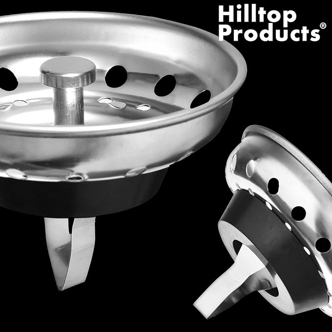 2 Pack - Kitchen Sink Strainer and Stopper Combo Basket Spring Clip Replacement for Standard 3-1/2 inch Drain, Stainless Steel Basket and Rod, Rubber Stopper Bottom