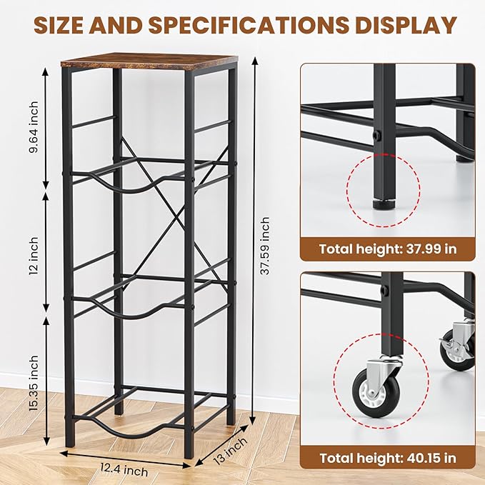 5 Gallon Water Jug Holder - 3-Tier Water Jug Rack with Wheel Reinforced X-Shape Design, 5 Gallon Water Jug Stand with Storage Shelves for Kitchen, Living Room, Office