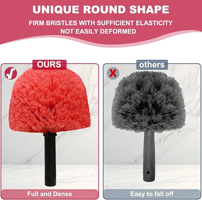 2 Pack Twist-On Cobweb Duster Head Brush - Indoor & Outdoor Spider Web Cleaning Solution - Fits Standard Acme Threaded Poles - Durable & Versatile Spider Web Corner Cleaner Head Only - Red