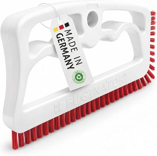 FUGINATOR® Grout Brush White/Red - Ergonomic Heavy Duty Cleaning Brush for Bathroom, Shower & Kitchen - Deep Detail Scrubber for Wall & Floor Tiles, Crevices & Tight Spaces - Made in Germany