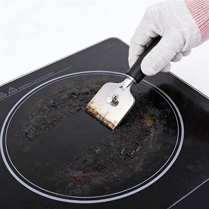 EHDIS Ceramic Hob Scraper with 10pcs Titanium Coated Blades – Metal Razor Blades Scraper Tool for Cooktop, Glass & Stove,Tile | Removes Burnt-On Food & Grease Without Scratching
