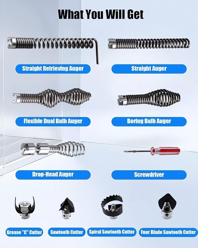 10 PCS Drain Snake Drill Attachment, Drain Cleaner Combination Cutter Head Fit for Rid-gid K400 C4 C6 C7 C8 C9 Drain Cleaner Machine, for 5/8" Drain Snake Cable Heads Tips, Drain Auger Cutter Kit