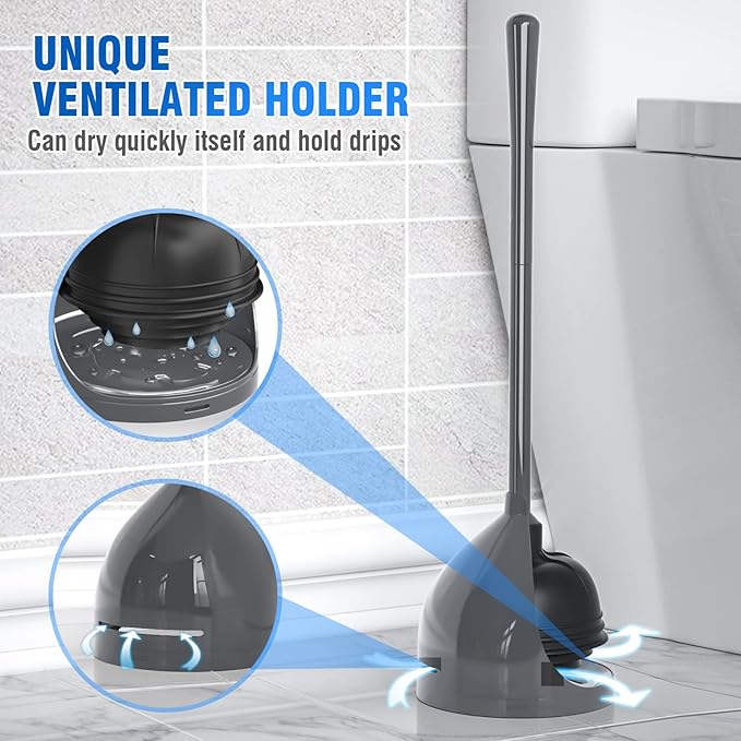 uptronic Toilet Plunger with Holder, Unique Plunger with All-Angle Design, Plungers for Bathroom with Holder, Heavy Duty Toilet Plunger for 5.7-inch Toilet Drain Bathroom Cleaning
