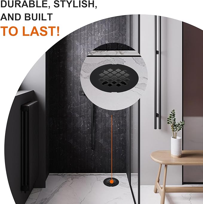 1 Pc Black Snap-in Shower Drain Cover, 4-1/4” Od Snap-in Shower Drains Cover Replacement, Stainless Steel Drain Stopper Bathroom Sink Easy to Install