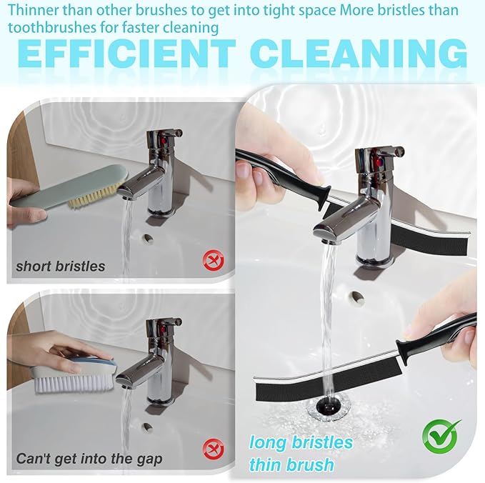 Crevice Cleaning Brush, 6Pcs Hard Bristle Multifunctional Gap Cleaning Brush Tool, Bathroom Gap Brush for Deep Cleaning Kitchen,Grout, Sink, Corners, Tight Spaces-Black