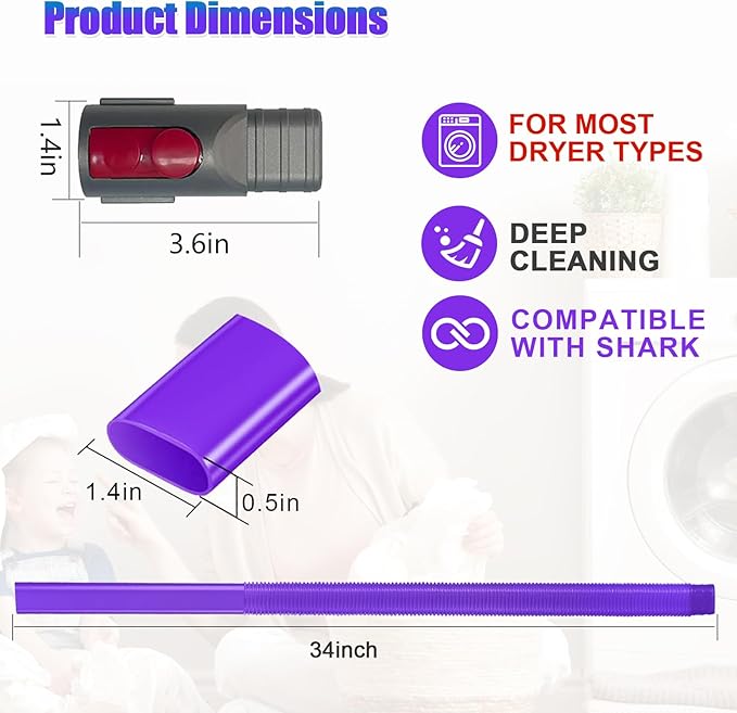 Dryer Vent Cleaning Kit for Dyson V7 V8 V10 V11 V12 V15 Vacuum Cleaner Dryer Lint Vacuum Crevice Tool Removes Deep Lint Gaps or Corner Lint Soft Long Hose