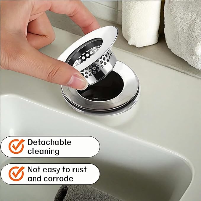 Bathroom Sink & Bathtub Drain Filter Strainer Set - 2 Pack Hair Catcher with Universal 1.25-1.6 Inch Drain Cover for Shower, Vanity, RV Sink - Anti-Clog, Easy-Clean, Gap-Free Design