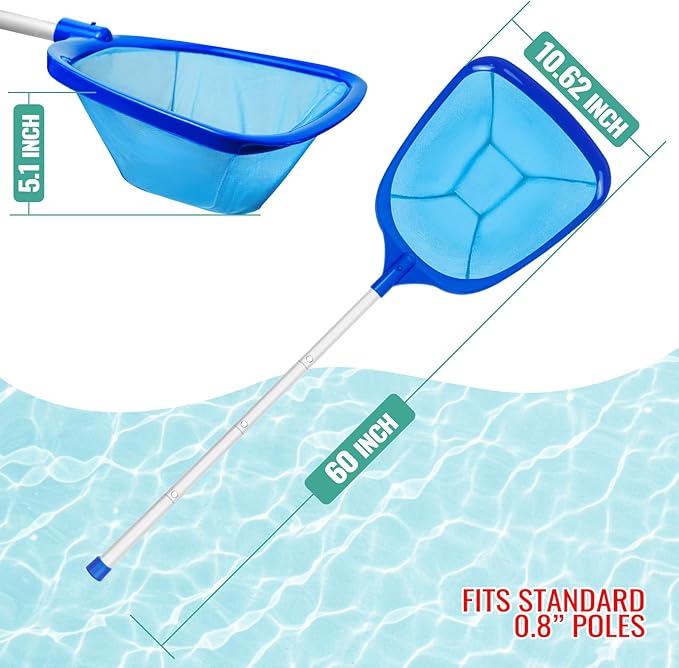 Pool Skimmer Net Swimming Pool Cleaning Supplies Professional Leaf Rake Fine Mesh Frame Net (Azul, 60 inch) Pack