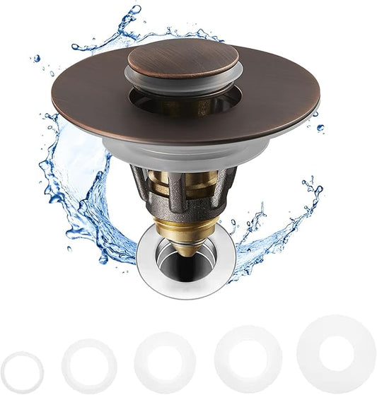 Fransiton Bathroom Sink Stopper, 1.1-1.77 Inch Basin Pop Up Sink Drain Stopper, Anti Clogging Drain Plug with Detachable Hair Catcher, Dark Bronze