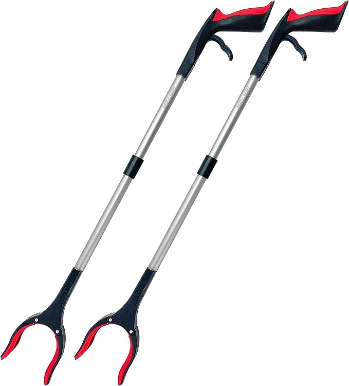 2-Pack Reacher Grabber Tool, Foldable Trash Picker Grabber, Trash Gripper, Garden Nabber, Litter Picker, Extended Grabber（Red/Red)