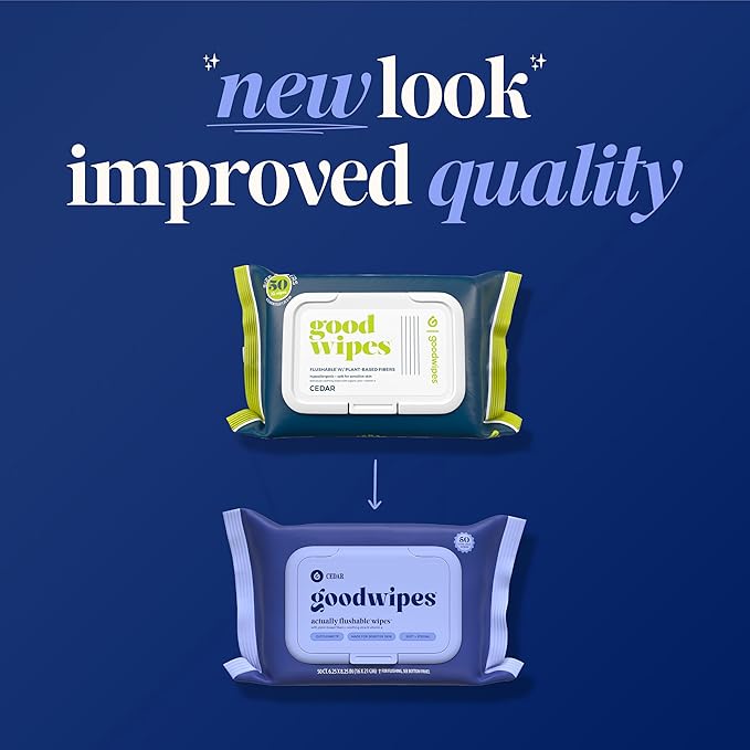 goodwipes Flushable Wipes Bulk Pack, Cedar Adult Wet Wipes for Women & Men, Sewer & Septic Safe, Toilet & Bathroom Essentials, Extra Large, 418 Count (8 Packs and 1 Travel Pack)