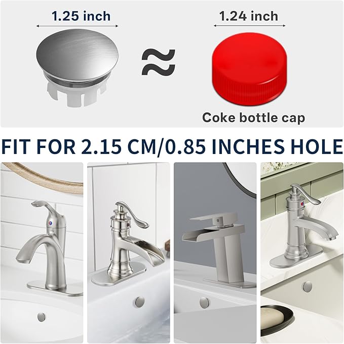 BWE Sink Basin Trim Overflow Cover Brass Insert in Hole Round Caps Brushed Nickel Finish