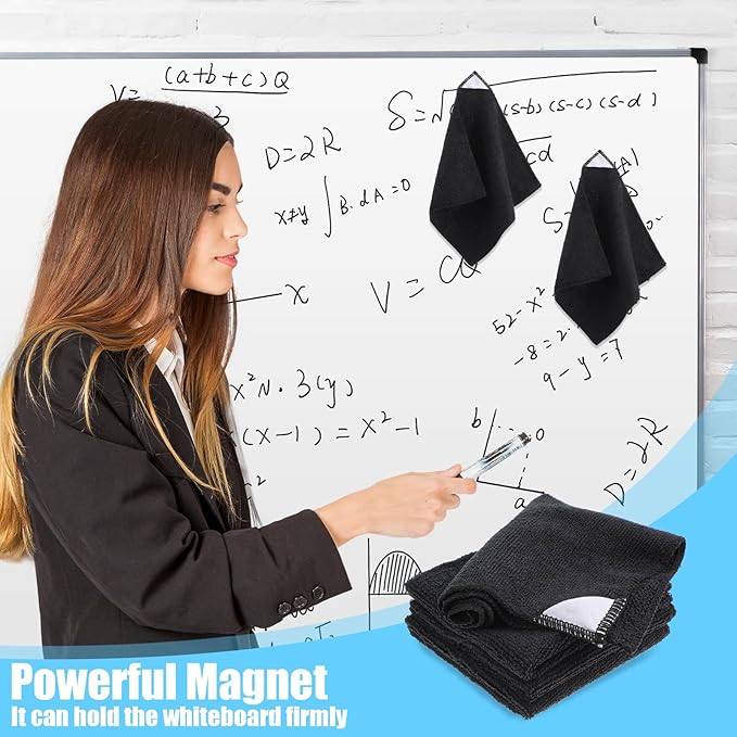 4 Pack Magnetic Cleaning Cloth Microfiber Dry Erase Eraser Board Cleaner Washable Whiteboard Cleaning Cloth Erasers for Blackboards Chalkboards Glassboards Home Office Black 9.5'' x 9.5''