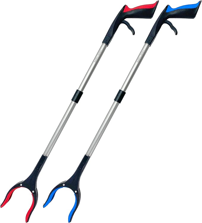 2-Pack Reacher Grabber Tool, Foldable Trash Picker Grabber, Trash Gripper, Garden Nabber, Litter Picker, Extended Grabber（Red/Blue)