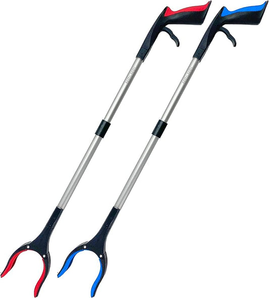 2-Pack Reacher Grabber Tool, Foldable Trash Picker Grabber, Trash Gripper, Garden Nabber, Litter Picker, Extended Grabber（Red/Blue)