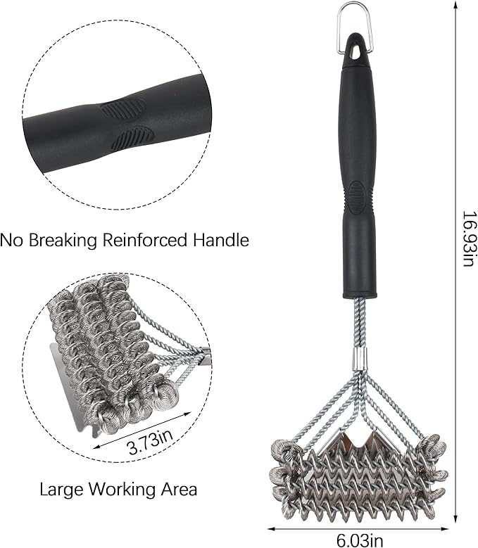 18" BBQ Grill Brush with Wide Scraper - Grill Cleaning Brush, Safe Long Handle BBQ Brush for Grill for Gas and Charcoal Grates